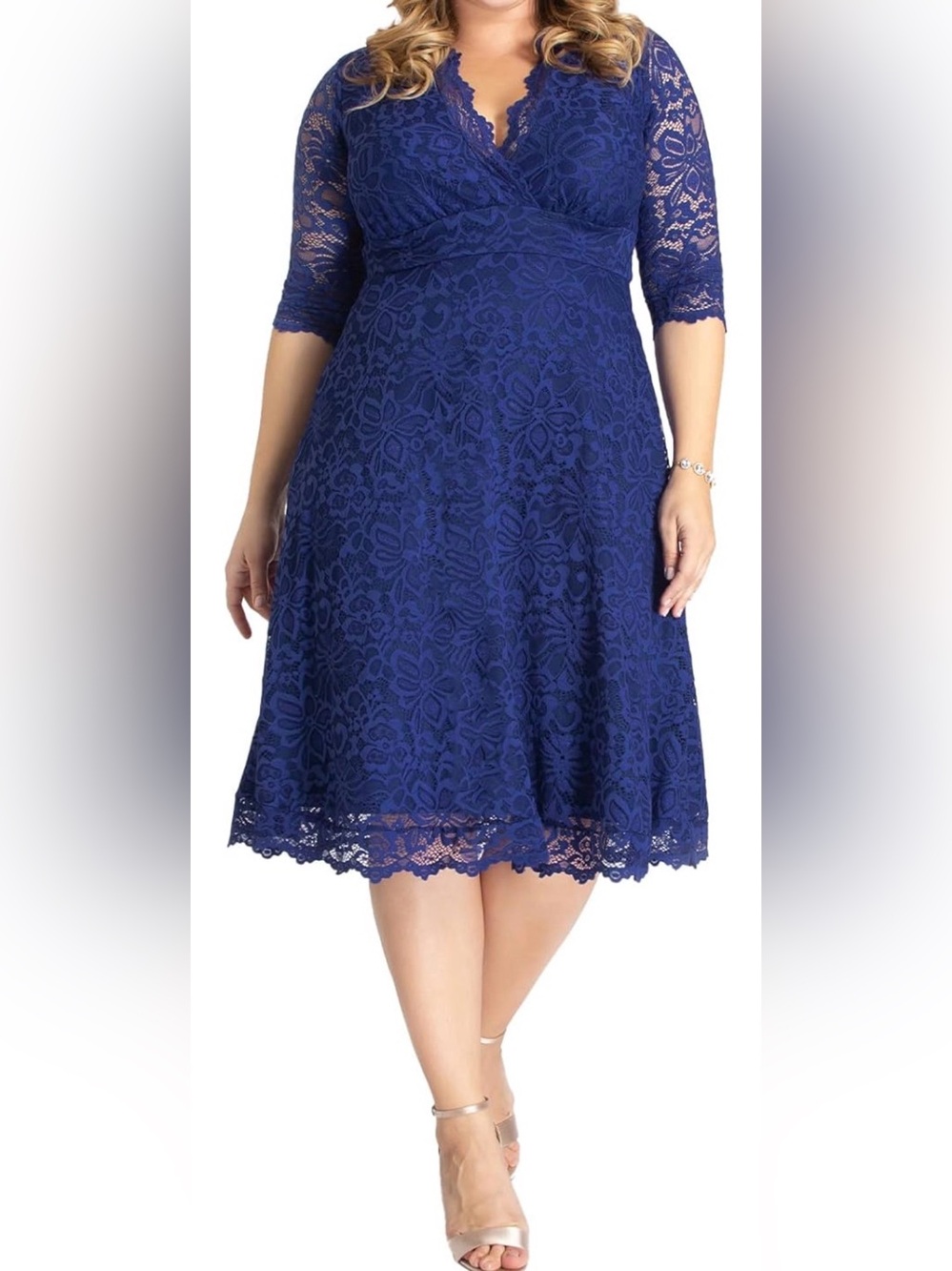 NWT KIYONNA Mademoiselle Lace Cocktail Dress 1X Blue Mother of the Bride